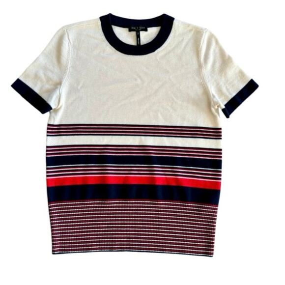 Rag & Bone $295 Krista Wool Red Striped Short Sleeve Crew Neck Sweater Top XS - Picture 10 of 12